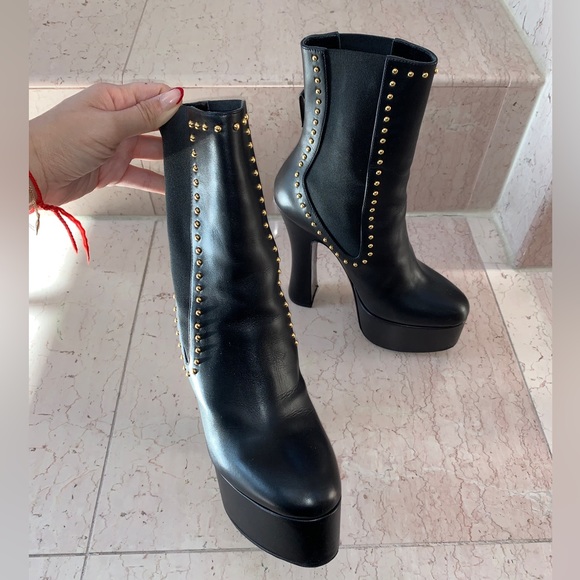 Versace Black and Gold Studded Platform Boots - Picture 6 of 16